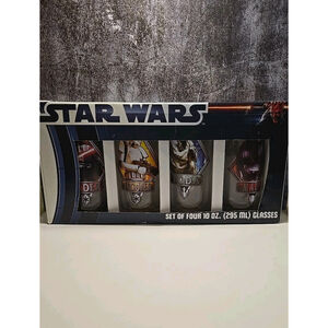 Star Wars 2012 Set of 4 10 Oz Glasses Yoda Trooper Maul Darth Vader NIB (LR1)